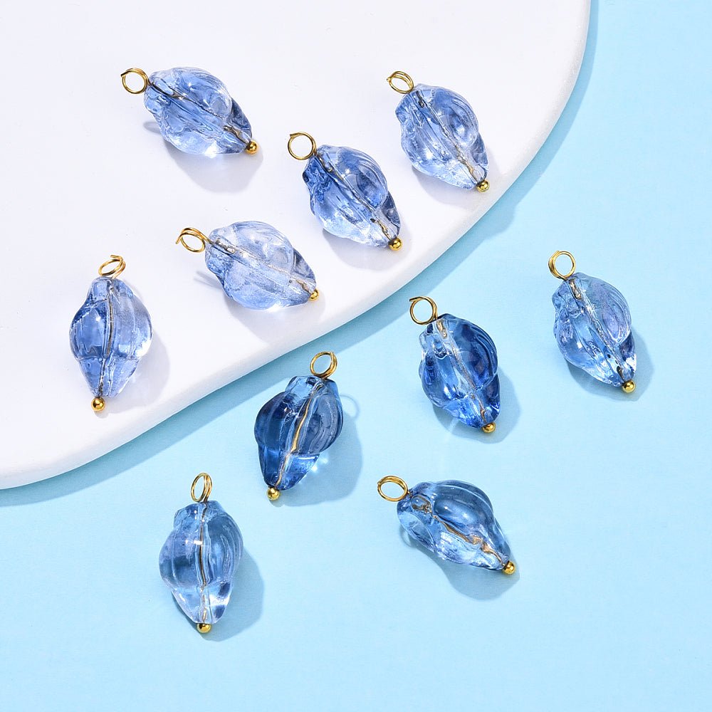 Glas Anhänger – Muschel - Blau (20mm) 10 Stk. - Uniq Perler - 117054
