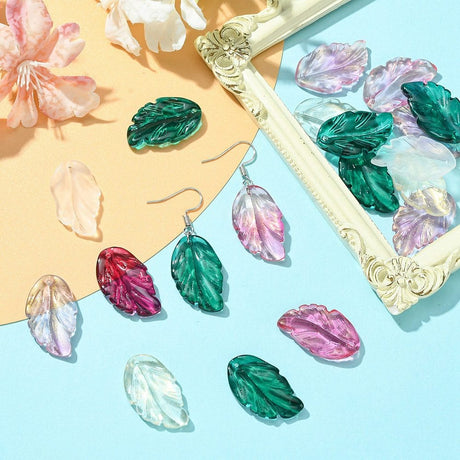 Glasblade Vedhæng – Mix Farver (28x17mm, 20 stk) - Uniq Perler - 113048