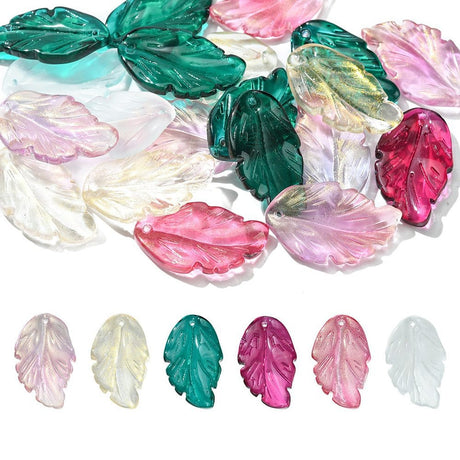 Glasblade Vedhæng – Mix Farver (28x17mm, 20 stk) - Uniq Perler - 113048