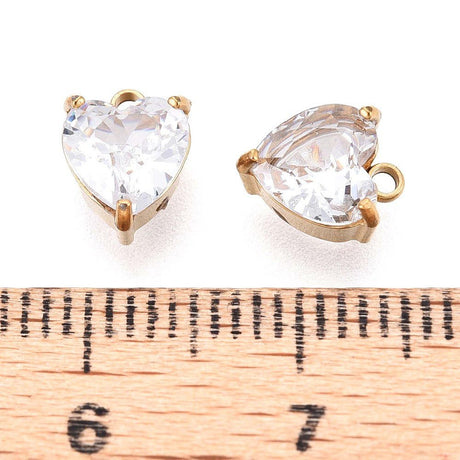 Glashjerte Vedhæng – Facetteret, Vandfast stål (8x6mm, Klar/Gylden) 2 stk. - Uniq Perler - 