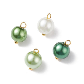 Glass Bead Pendant – Green colors - Gold-plated Brass (11mm) 10 pcs. - Uniq Perler - 117055