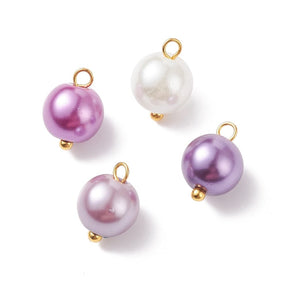 Glass Bead Pendant – Purple Colors - Gold-plated Brass (11mm) 10 pcs. - Uniq Perler - 117052