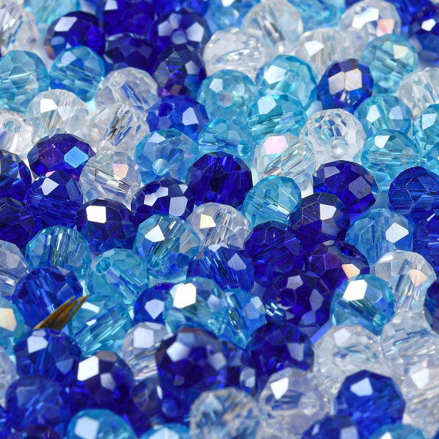 Glasperler – Blå, Facetteret Rondel (6x5mm) 60 g - Uniq Perler - 124949