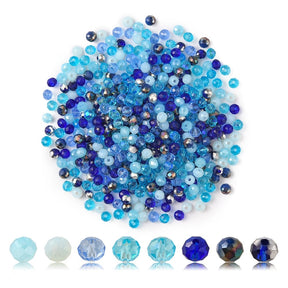 Glasperlen – Blaues Mix, Facettiert (4x3mm) 500 Stück - Uniq Perler - 115134