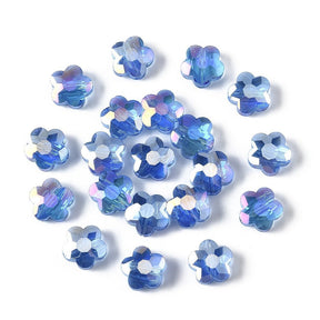 Glasperler Blomst – AB Blå (10mm, 20 stk) - Uniq Perler - 117598