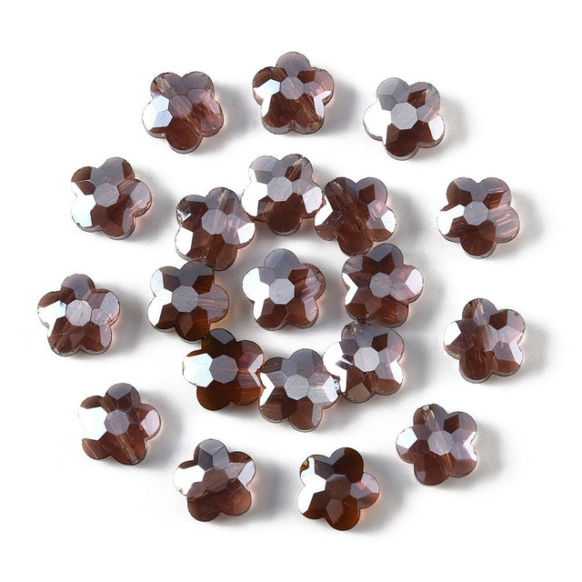 Glasperler Blomst – AB Brun (10mm, 20 stk) - Uniq Perler - 117596