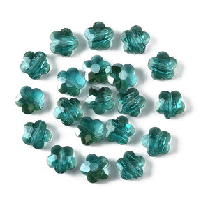 Glasperler Blomst – AB Grøn (10mm, 20 stk) - Uniq Perler - 117595