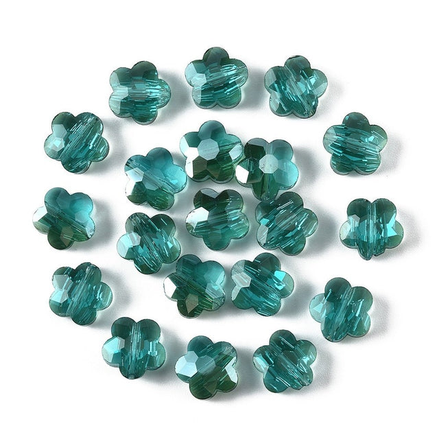 Glasperler Blomst – AB Grøn (10mm, 20 stk) - Uniq Perler - 117595