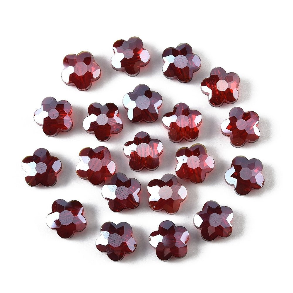 Glasperler Blomst – AB Mørk Rød (10mm, 20 stk) - Uniq Perler - 117594