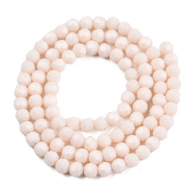 Glasperler, Creme, Facetteret, Rund, 4~5mm - Uniq Perler - 0001489776