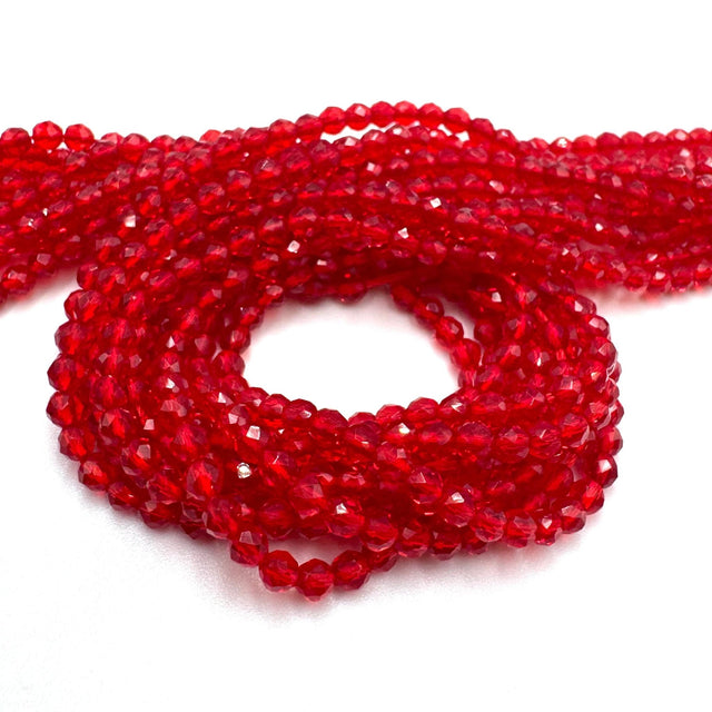 Glasperler - Facetteret, Rød, (3mm) - Uniq Perler - 66990