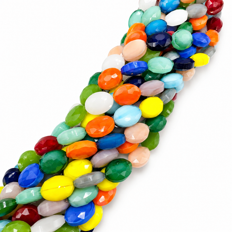 Glasperler – Farve Mix, Facetterede Ovale (16x12x7mm) - Uniq Perler - 123521