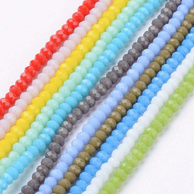 Glasperler – Farve Mix, Facetterede Runde (3x2mm) 10 Strenge - Uniq Perler - 14242