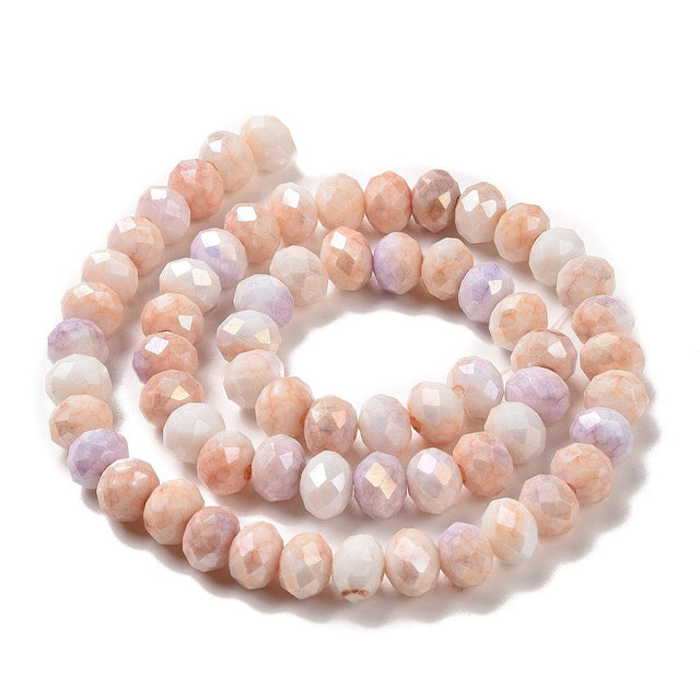 Glasperler, Fersken, Elektroplated, Facetteret, Rondel, (7,5x5,5mm) - Uniq Perler - 112409