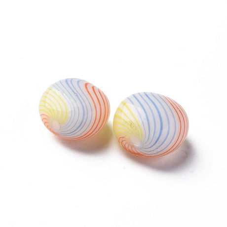 Glasperler – Flad Rund Stribet (15–16mm, Orange Rød) 2 stk - Uniq Perler - 122111