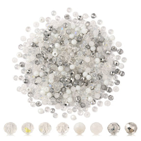 Glass beads - Gray/Clear/White Mix, Faceted (4x3mm) 500 pcs - Uniq Perler - 669758