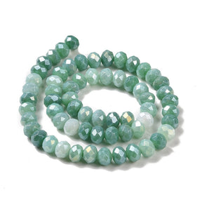 Glass beads, Green, Electroplated, Faceted, Rondelle, (7.5x5.5mm) - Uniq Perler - 112410