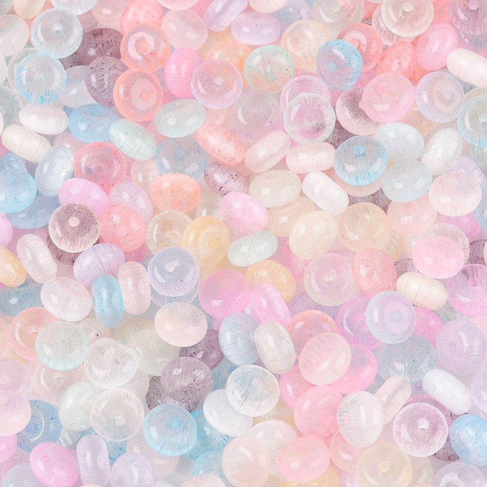 Glasperler – Imitation Cat Eye Rondel, Mix Farver 100 gram(6x3mm) - Uniq Perler - 116199