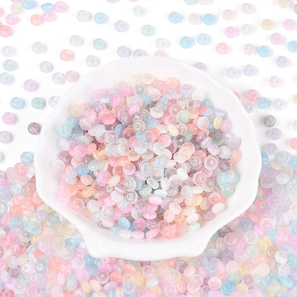 Glasperler – Imitation Cat Eye Rondel, Mix Farver 100 gram(6x3mm) - Uniq Perler - 116199