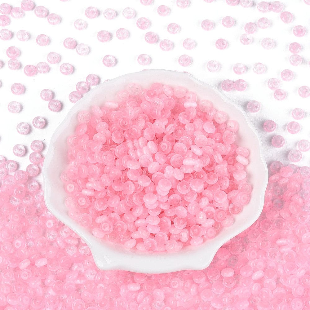 Glasperler – Imitation Cat Eye Rondelle Pink 100 gram(6x3mm) - Uniq Perler - 116196