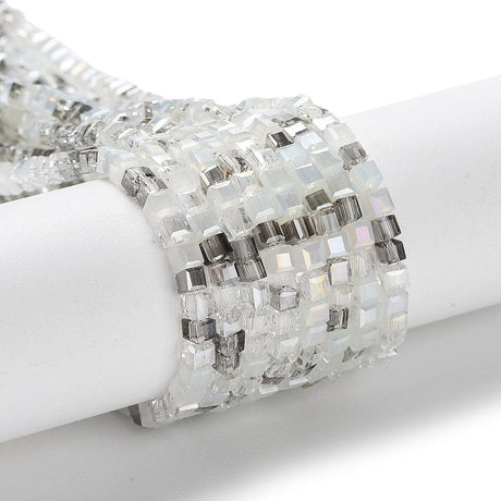 Glasperler, Kantet, Klar/Hvid, 2,5x2,5x2,5mm - Uniq Perler - 111417