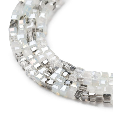 Glasperler, Kantet, Klar/Hvid, 2,5x2,5x2,5mm - Uniq Perler - 111417