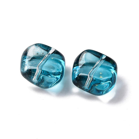 Glasperler Med Guld Folie, Turkis, 10,5x11,5mm, 10 stk. - Uniq Perler - 114141