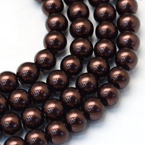 Glasperler Med Perleeffekt – Brun, Runde (6~7mm), 80cm - Uniq Perler - 126112