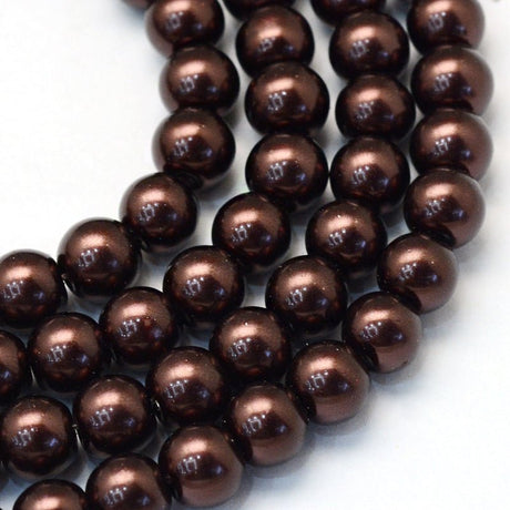 Glasperler Med Perleeffekt – Brun, Runde (6~7mm), 80cm - Uniq Perler - 126112