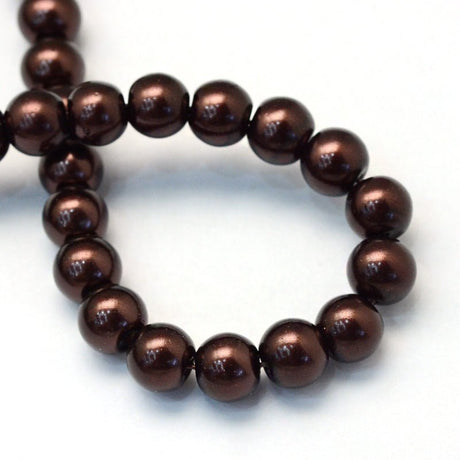 Glasperler Med Perleeffekt – Brun, Runde (6~7mm), 80cm - Uniq Perler - 126112