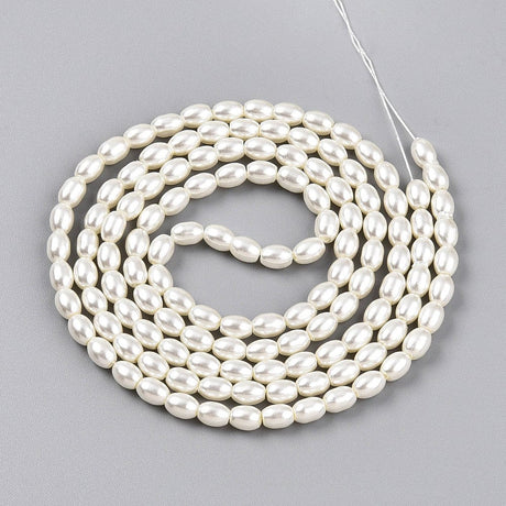 Glasperler Med Perlemors Skær - Rice, Hvid (4x6mm) - Uniq Perler - 115261