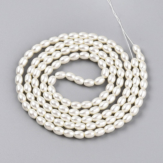 Glasperler Med Perlemors Skær - Rice, Hvid (4x6mm) - Uniq Perler - 115261