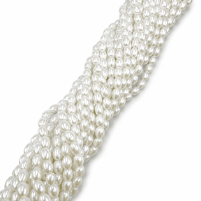 Glasperler Med Perlemors Skær - Rice, Hvid (4x6mm) - Uniq Perler - 115261