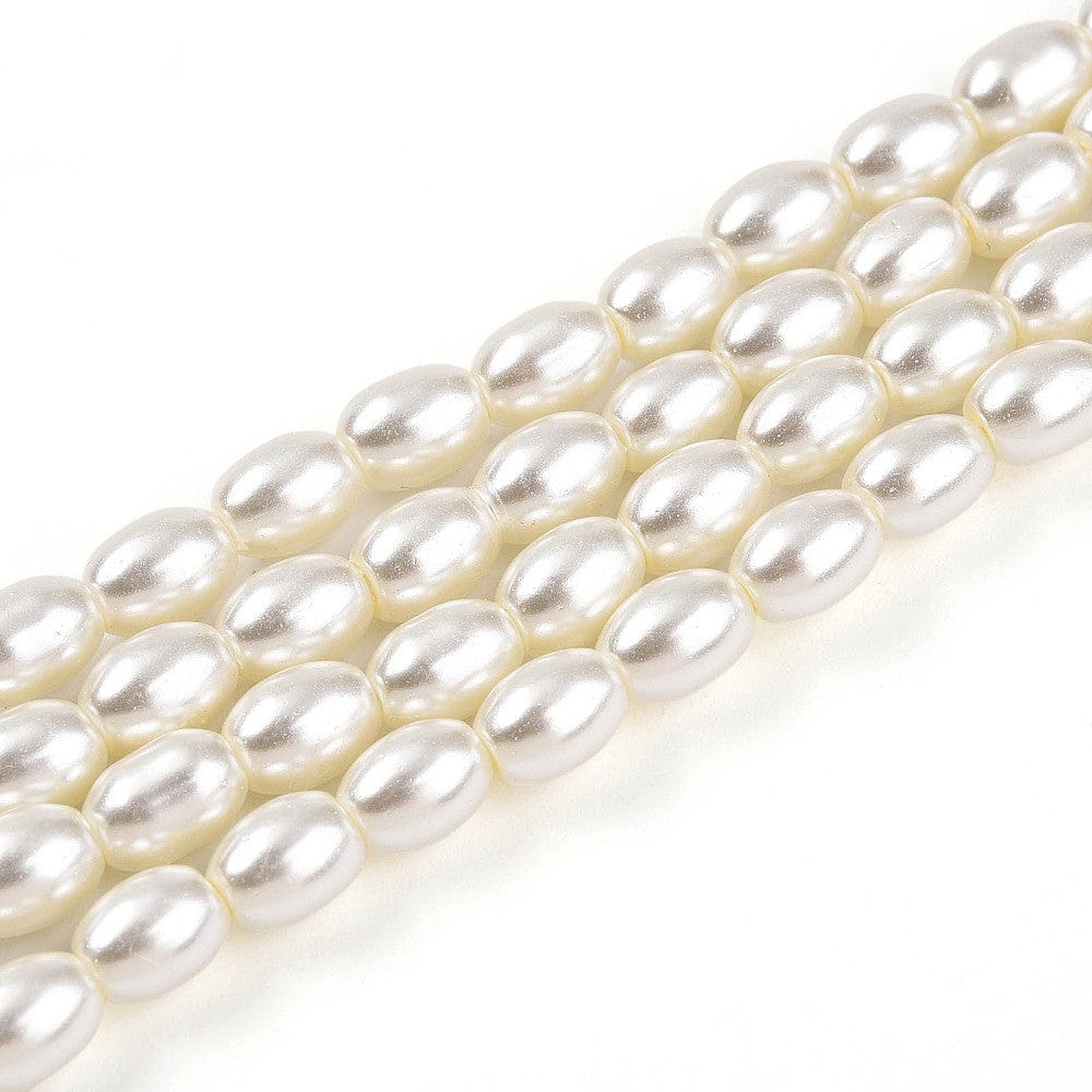 Glasperler Med Perlemors Skær - Rice, Hvid (4x6mm) - Uniq Perler - 115261