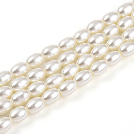 Glasperler Med Perlemors Skær - Rice, Hvid (4x6mm) - Uniq Perler - 115261