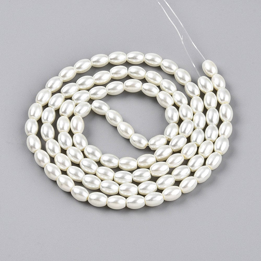 Glasperler Med Perlemors Skær, Rice, Hvid, (6,5mm) - Uniq Perler - 114931