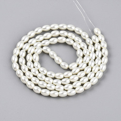 Glasperler Med Perlemors Skær, Rice, Hvid, (6,5mm) - Uniq Perler - 114931