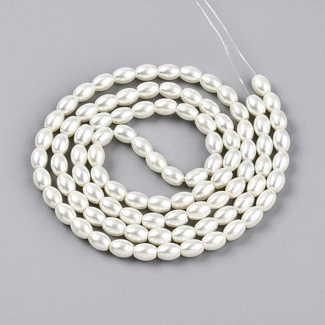 Glasperler Med Perlemors Skær, Rice, Hvid, (6,5mm) - Uniq Perler - 114931