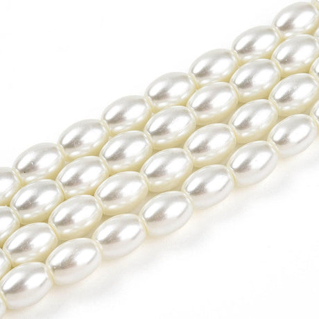 Glasperler Med Perlemors Skær, Rice, Hvid, (6,5mm) - Uniq Perler - 114931