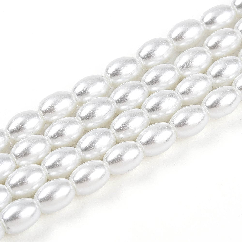 Glasperler Med Perlemors Skær - Rice, Hvid (8x6,5mm) - Uniq Perler - 114932