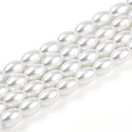 Glasperler Med Perlemors Skær - Rice, Hvid (8x6,5mm) - Uniq Perler - 114932