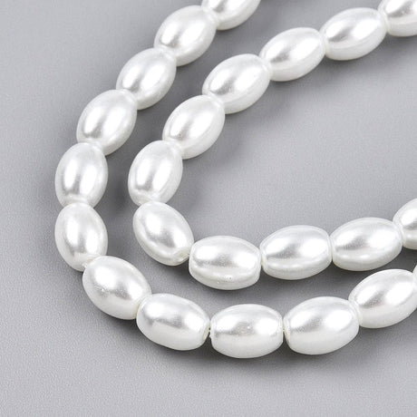 Glasperler Med Perlemors Skær - Rice, Hvid (8x6,5mm) - Uniq Perler - 114932