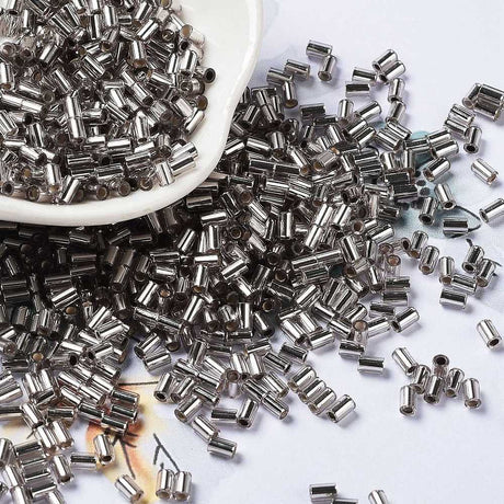 Glasperler, Metallic Grå, Rørformet, 3,5x2,5mm, 20gr - Uniq Perler - 111421