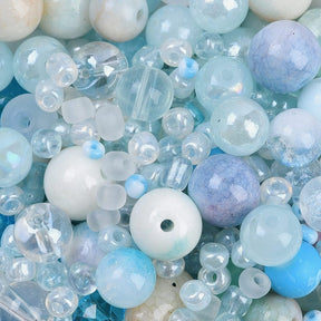 Glasperlen Mix - Blau, Verschiedene Größen und Modelle (2 - 13mm) 100g - Uniq Perler - 114559
