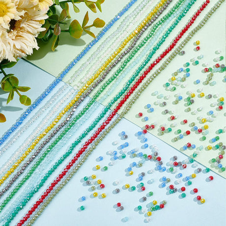 Glasperler Mix – Facetteret, Assorterede Farver (3,5x4mm, 10 Strenge) - Uniq Perler - 5678451234