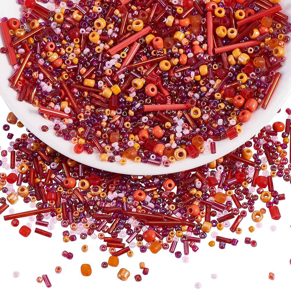 Glassperler – Mix Former Rød (1,5~4,5mm) 30g - Uniq Perler - 117091