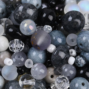 Glasperlen Mix - Grau, gemischte Größen und Modelle (2 - 13mm) 100g - Uniq Perler - 114555