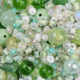 Glasperler Mix - Grøn, Mix Størrelser og Modeller (2 - 13mm) 100gr - Uniq Perler - 114556