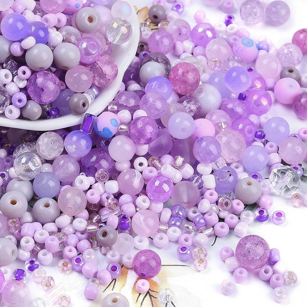 Glasperler Mix - Lilla, Assorteret Str og Modeller (2 - 13mm) 100gr - Uniq Perler - 114557