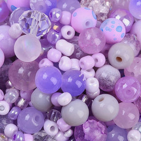 Glasperlen Mix - Lila, Sortierte Größen und Modelle (2 - 13mm) 100g - Uniq Perler - 114557